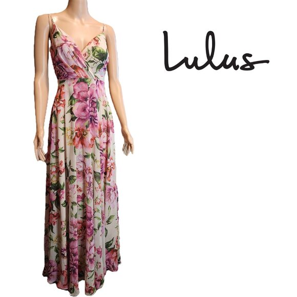 Lulus Pink Floral Print Sleeveless  Maxi Dress NWOT XS - Picture 1 of 10